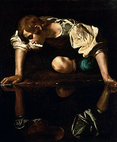 230px-Narcissus-Caravaggio_(1594-96)_edited